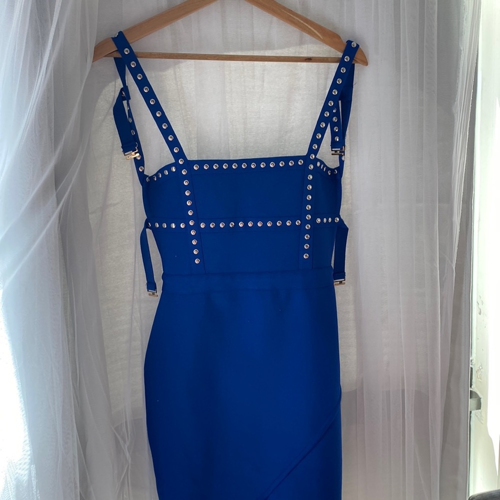 Blue studded bandage dress small